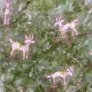 original oil painting, ‘goats in trees’